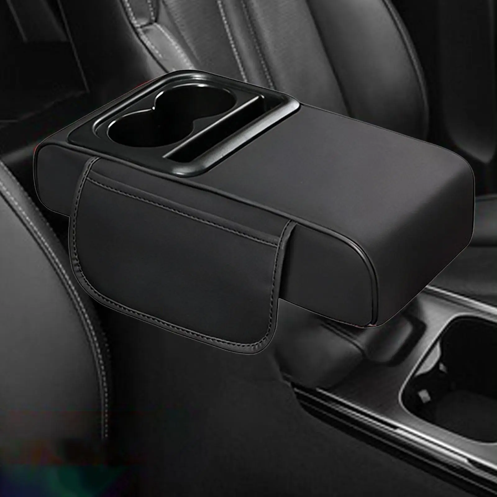 Car Armrest Cushion Multipurpose Interior Organizers PU Leather Phone Slot