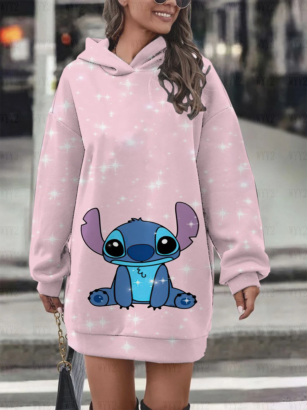 

Платье-толстовка с длинными рукавами, вечернее женское платье с принтом Disney Stitch, новинка 2024, повседневная простая модная толстовка с капюшоном