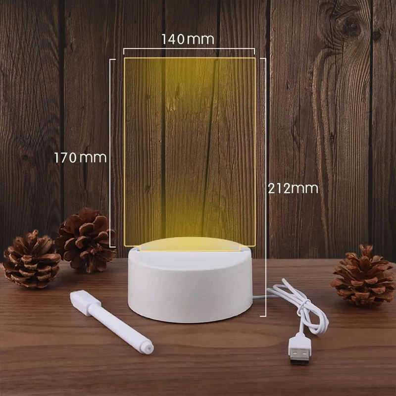 Transparent Luminous LED Night Lights USB Luminous Acrylic Night Light Erasable Write Message Board Calendar Desktop Ornaments