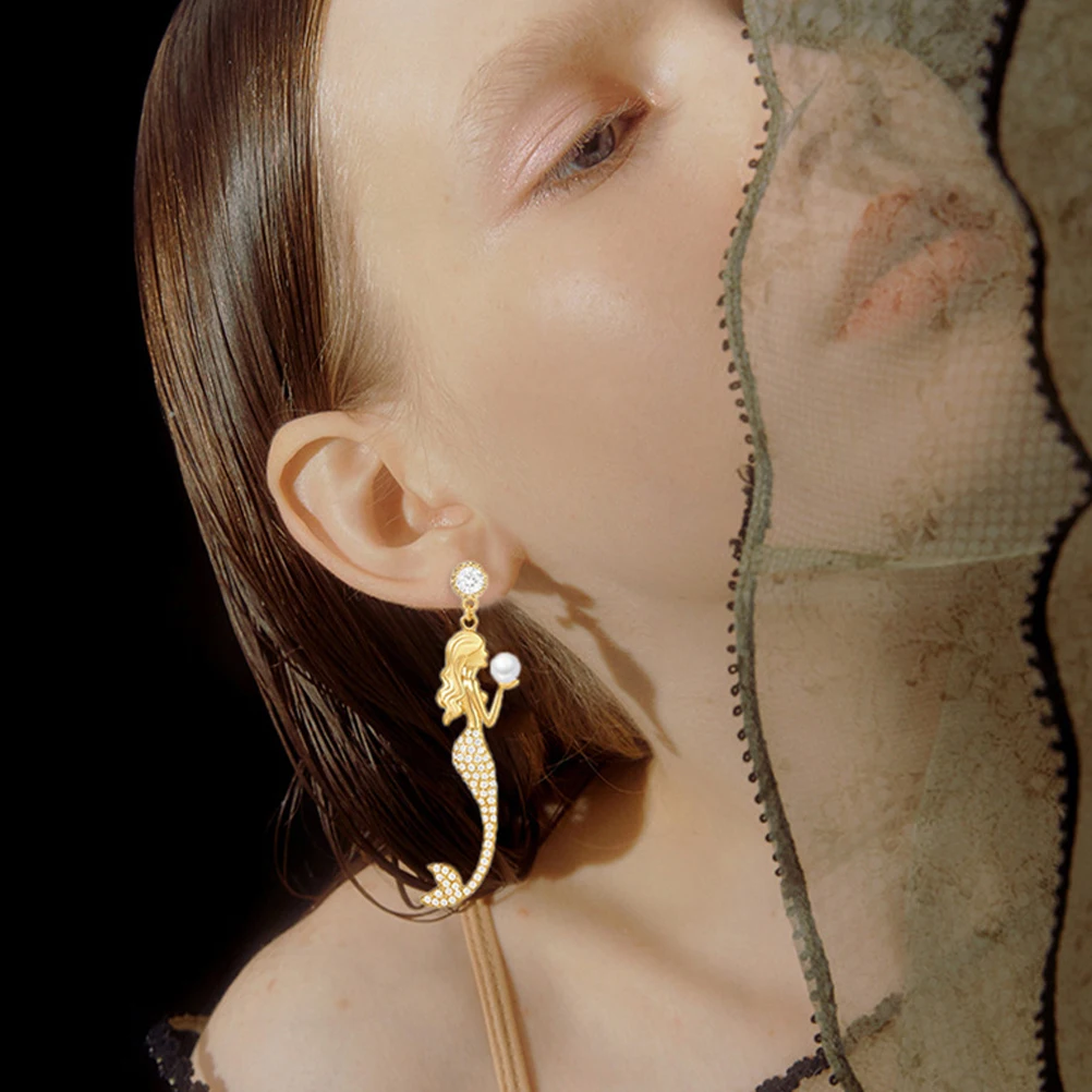 

Mermaid Earrings Dangle Drop Pearls Temperament Women Accessories Imitation for Miss Hoop