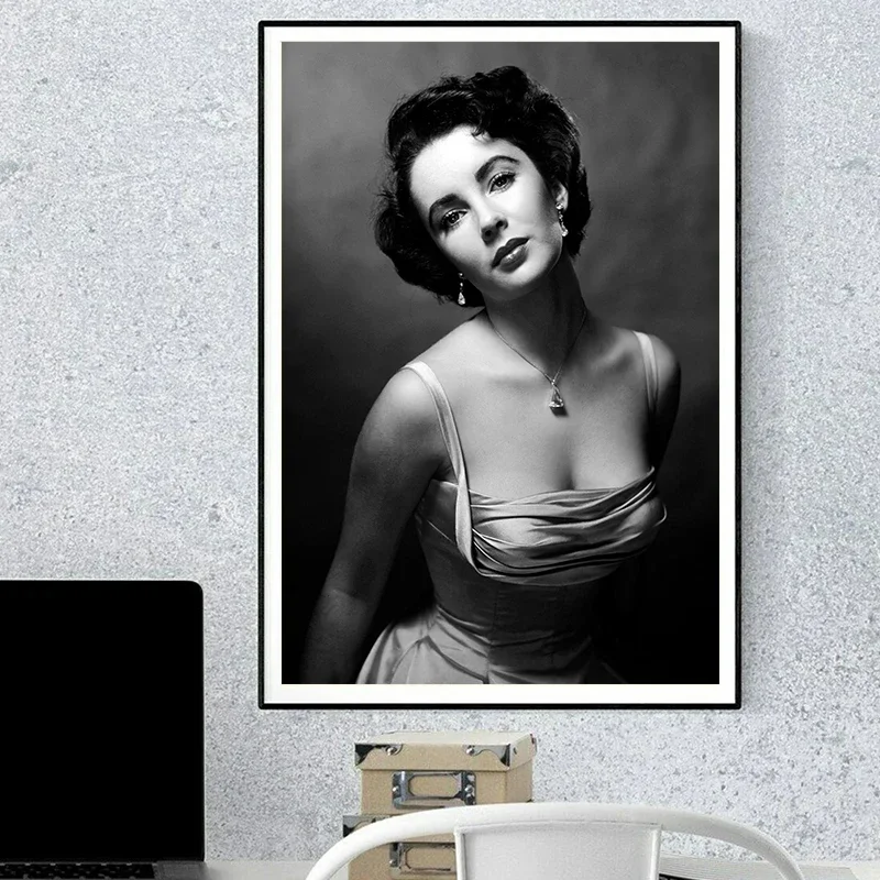 Black White Actress Elizabeth Taylor Poster Aesthetic Art Poster Canvas Painting and Prints Wall Art Picture for Room Decor Gift