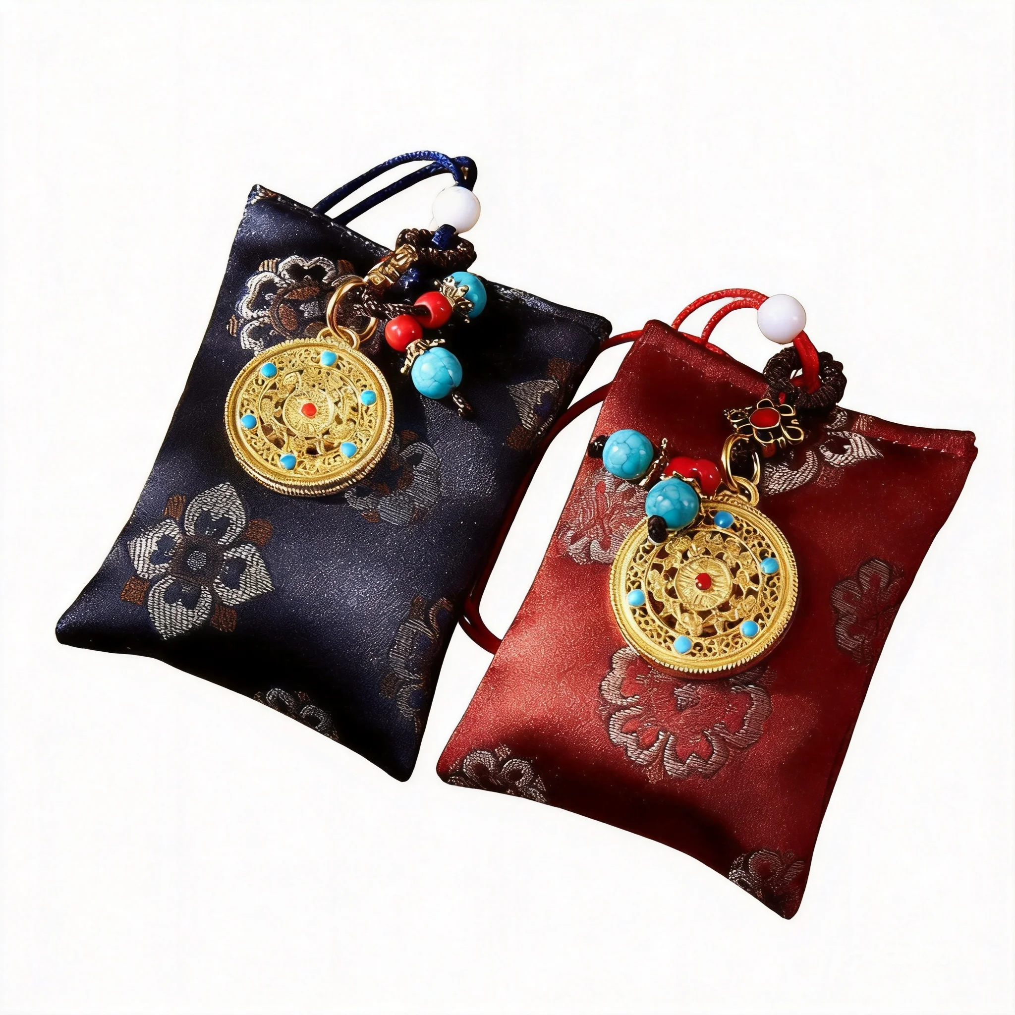 

Chinese Style Five Elements Lucky Blessing Sachet Pendant Traditional Embroidered Fortune Bag Good Luck Wealth Amulet For Phone