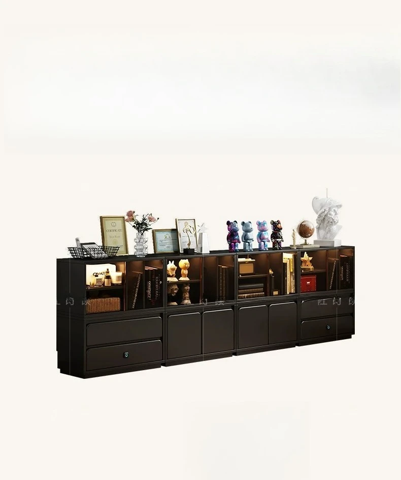 American short bookcase, black module combination cabinet, wooden floor bookshelf, living room glass display cabinet