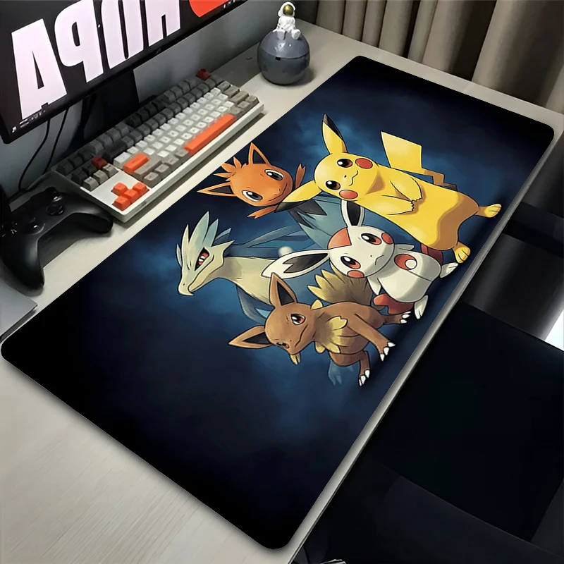 Alfombrilla grande para ratón Pokemon Pikachu Eevee, alfombrilla para teclado de ordenador portátil y Pc, alfombrilla para ratón XXL, alfombrilla de goma en blanco y negro, alfombrilla para mesa