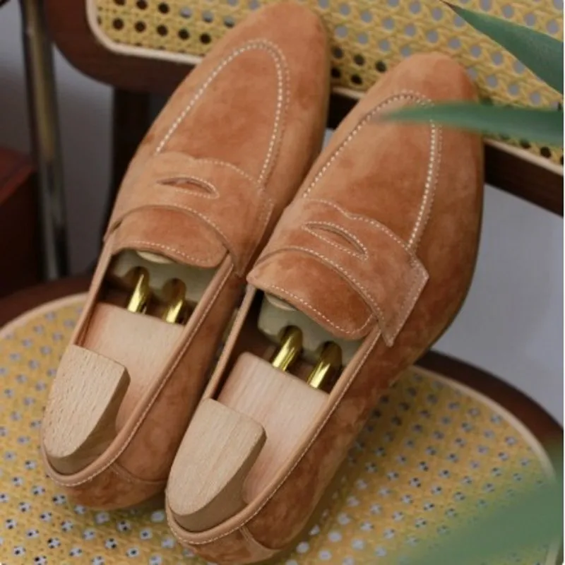 

Lazy Flats Men Loafers Cow Suede Leather Leisure Loafers Shoes Big Size 38-45