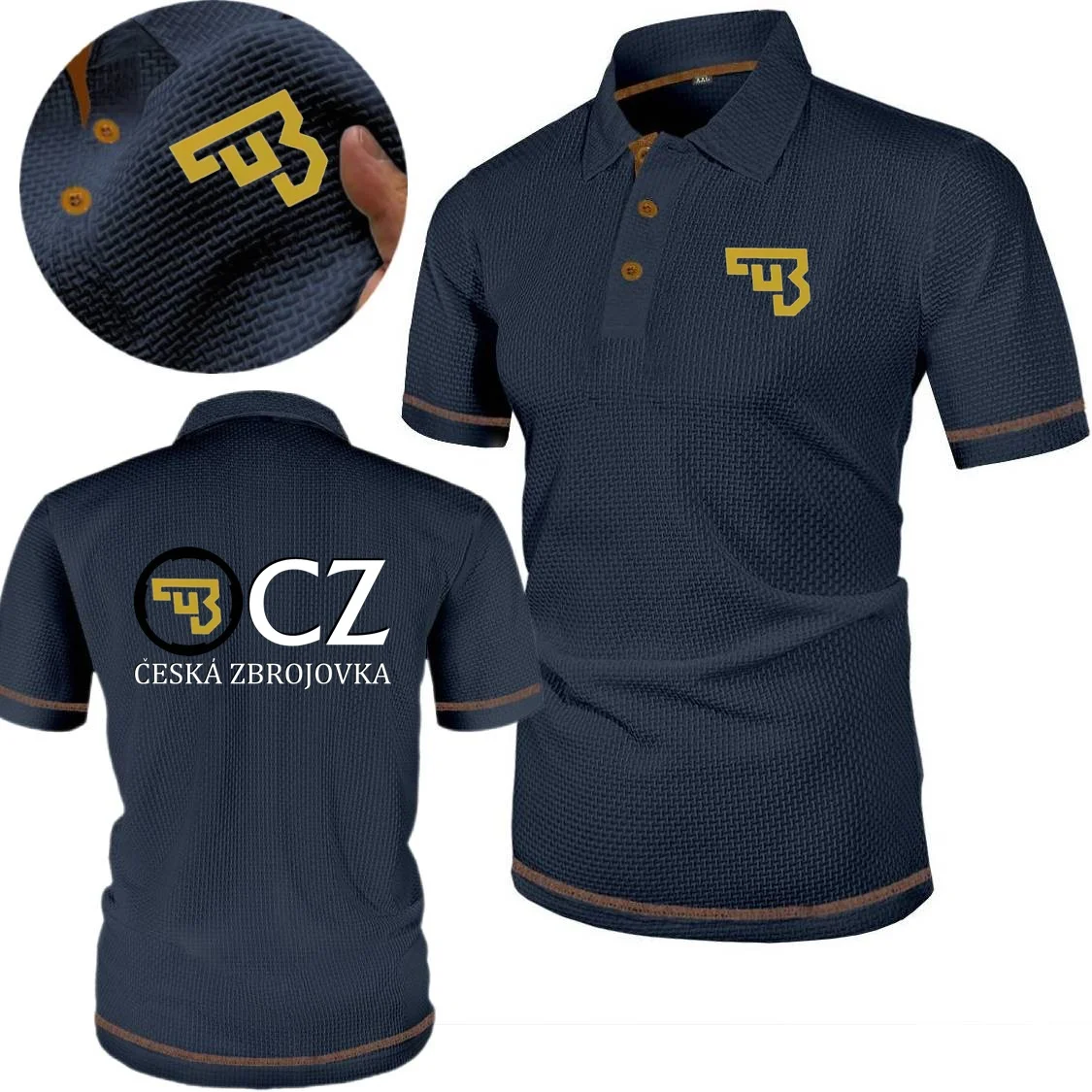 CZ Ceska Zbrojovka Firearms Mens Polo Shirts Bone Flower Ice Silk Soft POLOS Business Casual Vacation Mens Tshirt Versatile Tops