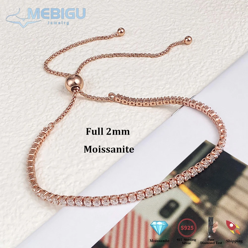 

Mebigu Full 2 мм 0,03 карата Муассанит Теннисный Браслет Женщина Мужчина s925 Серебро Пропуск Алмазный Тест Регулируемые Звенья Браслеты-Цепочки Подарок