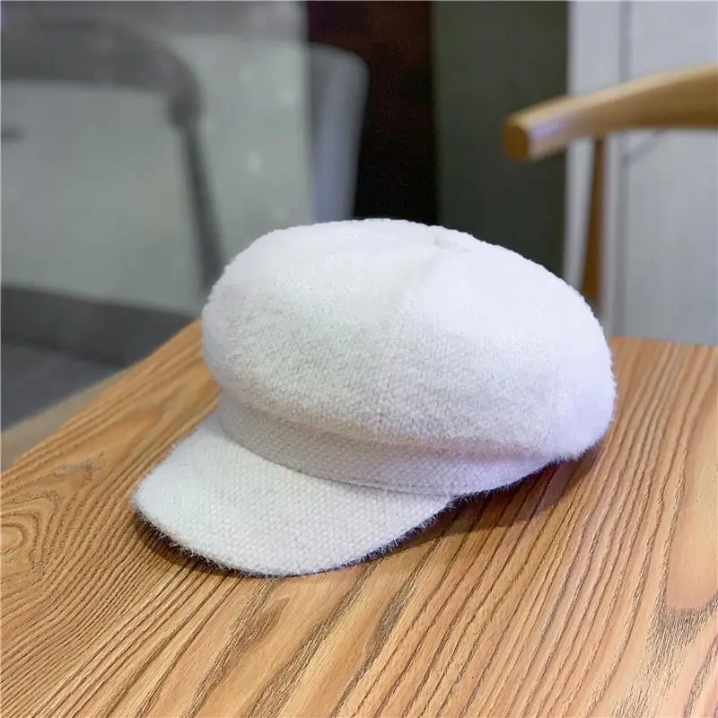 Mink Fur Octagonal Hat Baseball Cap for Women Spring Solid Color Warm Adjustable Pumpkin Beret Mountaineering Outdoor Chapeau image 4