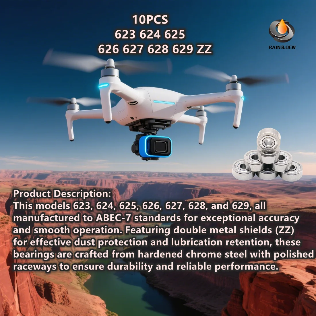 

10P 623 624 625 626 627 628 629ZZ Miniature Bearings ABEC-7 Double Metal Shielded (ZZ) Multi-Size Kit for Industrial & Hobby Use