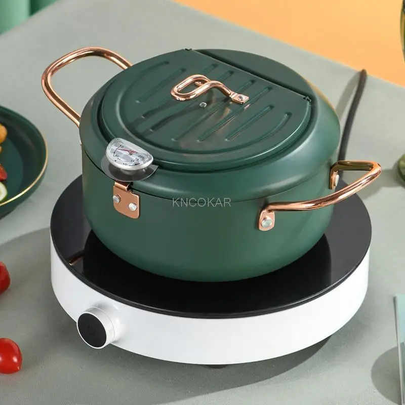 Keuken Frituren Pot Thermometre Tempura Friteuse Pan Temperatuurregeling Gebakken Kip Pot Koken Gereedschap Groen Rvs
