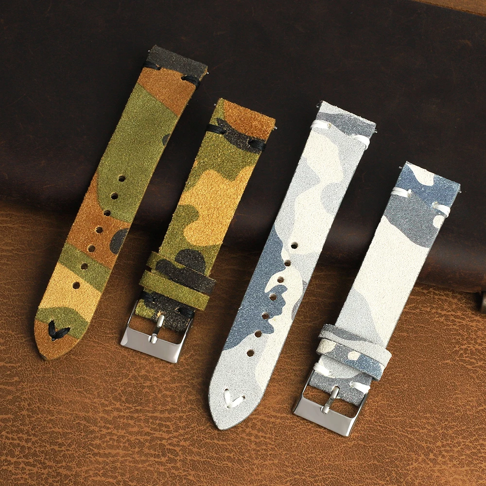 Vintage Suede Leather Watchband 18mm 19mm 20mm 21mm 22mm 24mm Grey Band Replacement Handmade Stitching Watchband for Men