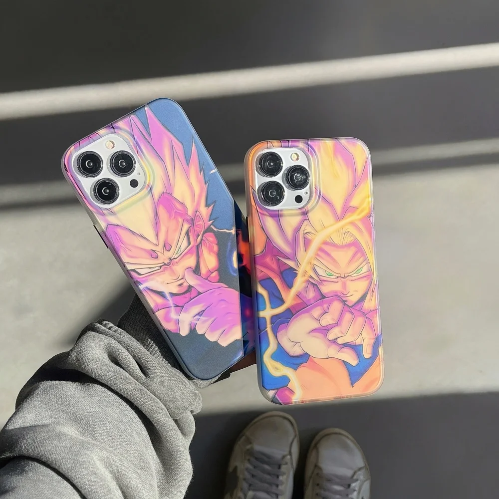 Perlindungan Casing Lunak Laser Anime Z Gokus Jepang untuk iPhone 16 15 13 14 Pro Max Coque Keras Mewah