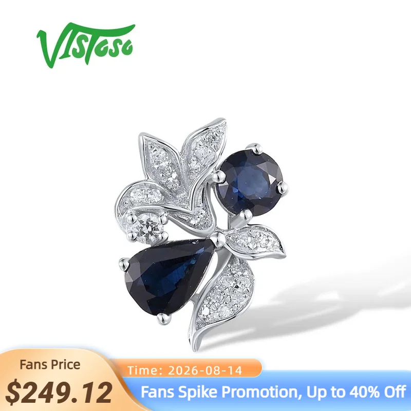 VISTOSO Authentic 14K 585 White Gold Pendants For Women Sparkling Diamond Blue Sapphire Wedding Anniversary Fine Jewelry Sets