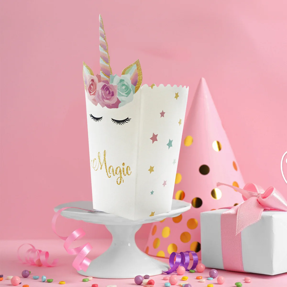 6 Stück Einhorn-Popcornboxen, Niedliche Magische Leckerei-Boxen für Mädchen, Einhorn-Themen-Geburtstagsparty Snack-Dekorationen – Detail 4