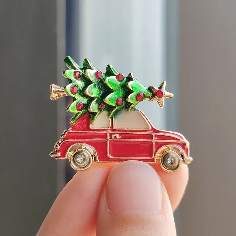 2024 New Year Enamel Car Christmas Tree Brooch Pins Women Fashion Jewelry Gift Trendy Brooches