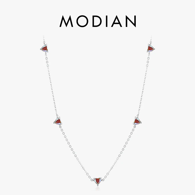 Modian prawdziwe 925 srebro kolorowe cyrkonie krótki Choker naszyjnik serca naszyjnik Charm dla kobiet biżuteria ślubna