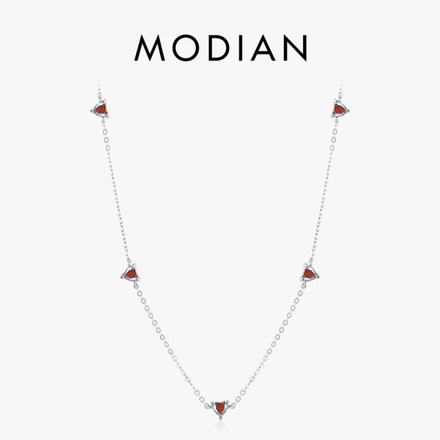 Modian prawdziwe 925 srebro kolorowe cyrkonie krótki Choker naszyjnik serca naszyjnik Charm dla kobiet biżuteria ślubna
