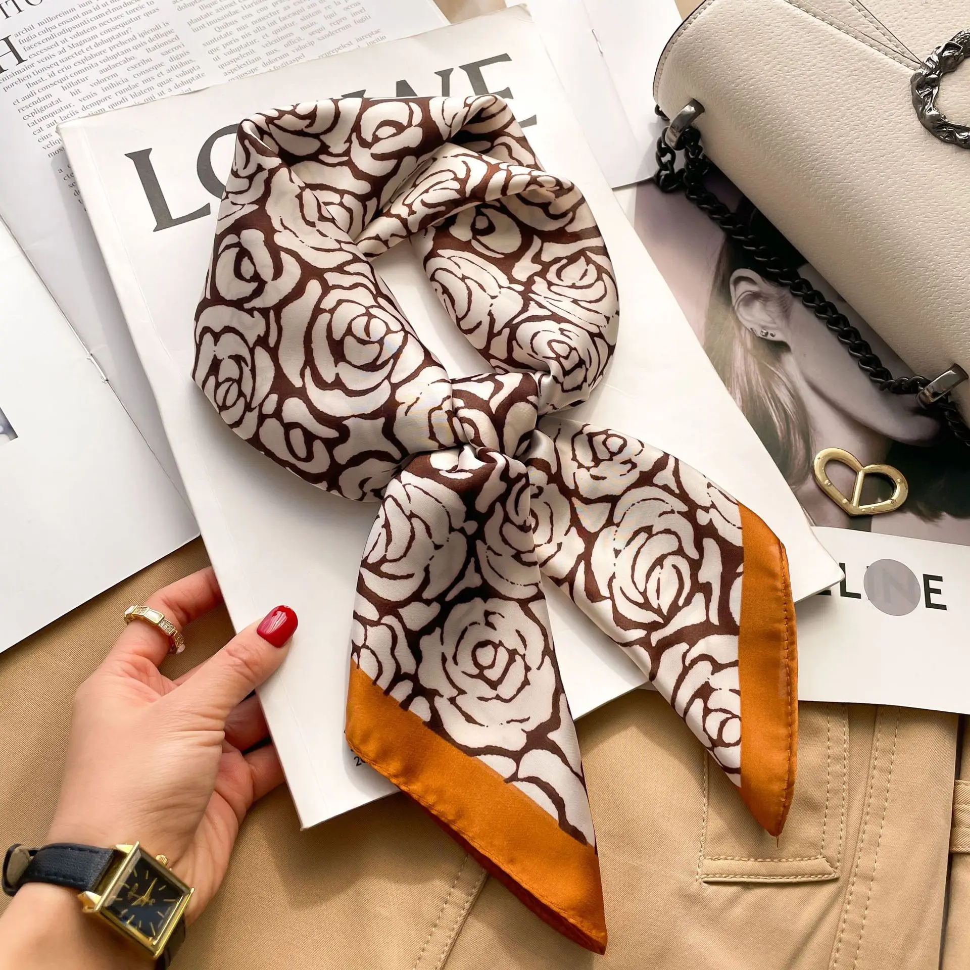 Luxus Pferd Seide Schal Quadrat Schal Für Frauen Drucken Hijab Sommer Wraps Halstuch Weibliche 70*70 cm Taschentuch Bandana mädchen – Detail 21