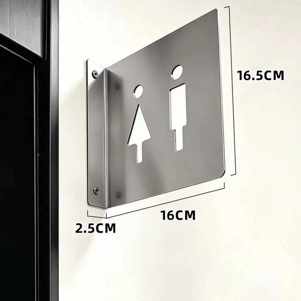 1 x hohles WC-Schild aus Edelstahl zur Wandmontage, Türschild für öffentliche Toiletten, Identifikationsplakette – Detail 3