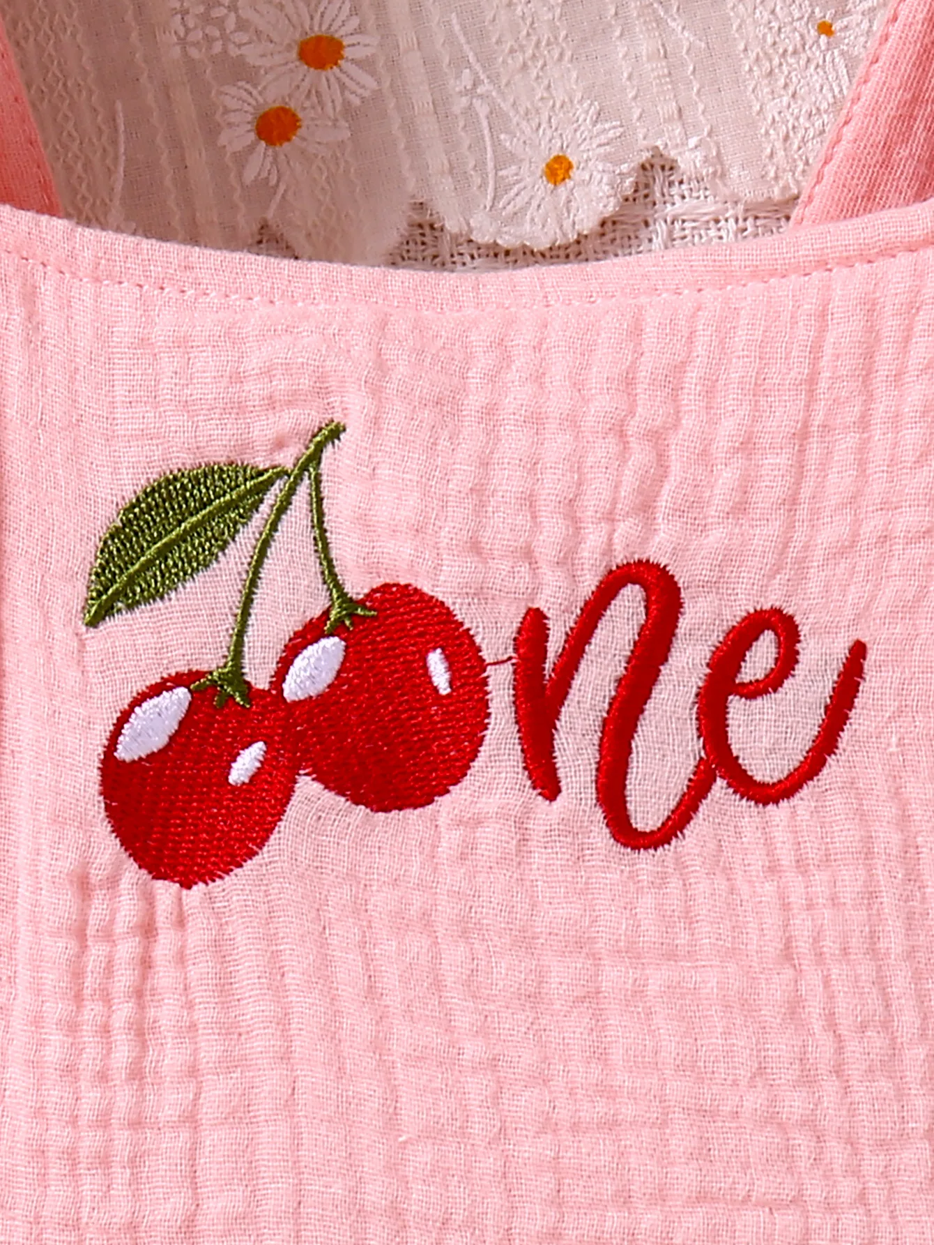 Baby Climbing Suit Sweet Cute Pink Flying Sleeves Cherry Strawberry Letter Embroidered Skirt Climbing Suit Newborn Girl Romper