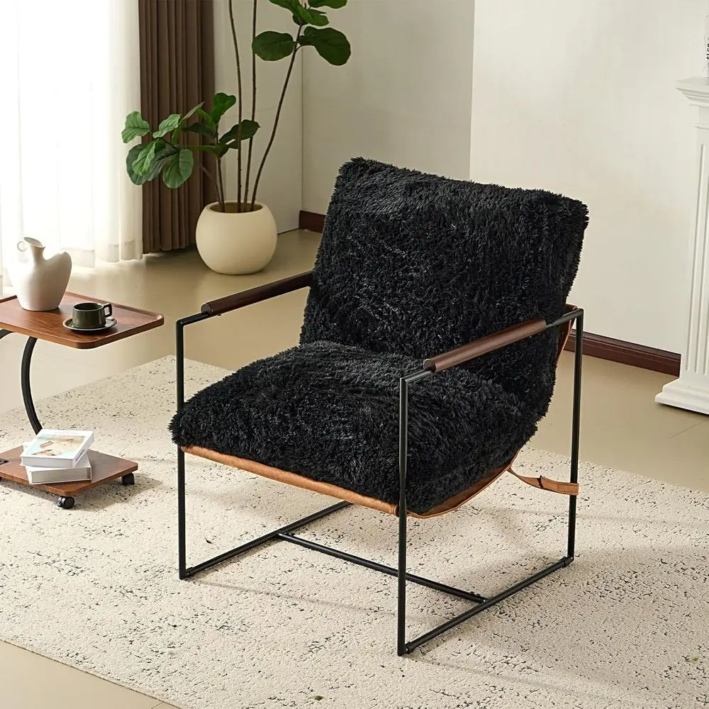 

28 Inch Plush Sling Lazy Chair with Metal Frame, Removable Cushion, Ideal for Patio, Living Room, or Bedroom