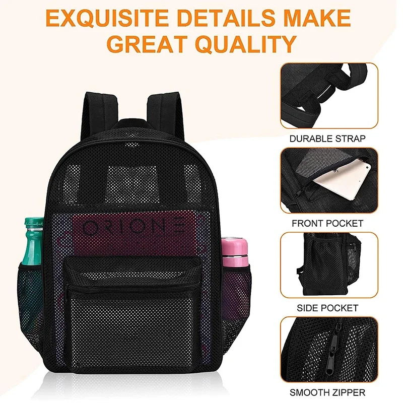 Women Transparent Backpacks Mesh Backpack for Boys and Girls Light Weight Rucksack Travel Black Student Bag