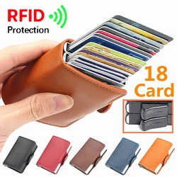 Porte-cartes magique en cuir automatique, double boîte en aluminium anti RFID, portefeuille de grande capacité, étui de banque de crédit d'identité, 12 emplacements pour cartes