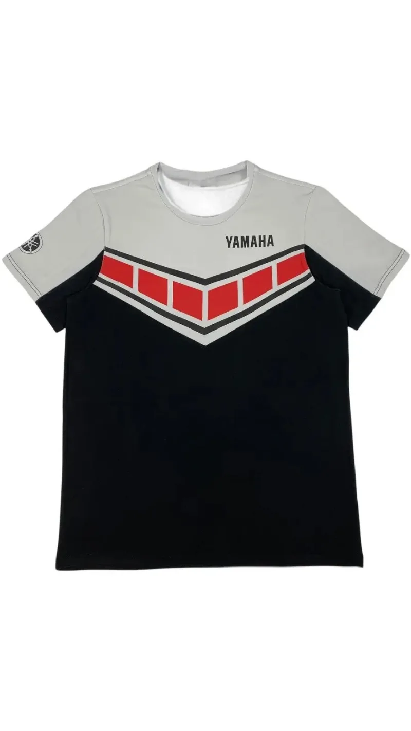 

Летняя модная тенденция 2026: Футболка Yamaha черно-серого цвета с цветовыми блоками для мужчин и женщин – удобная спортивная одежда для езды на мотоцикле