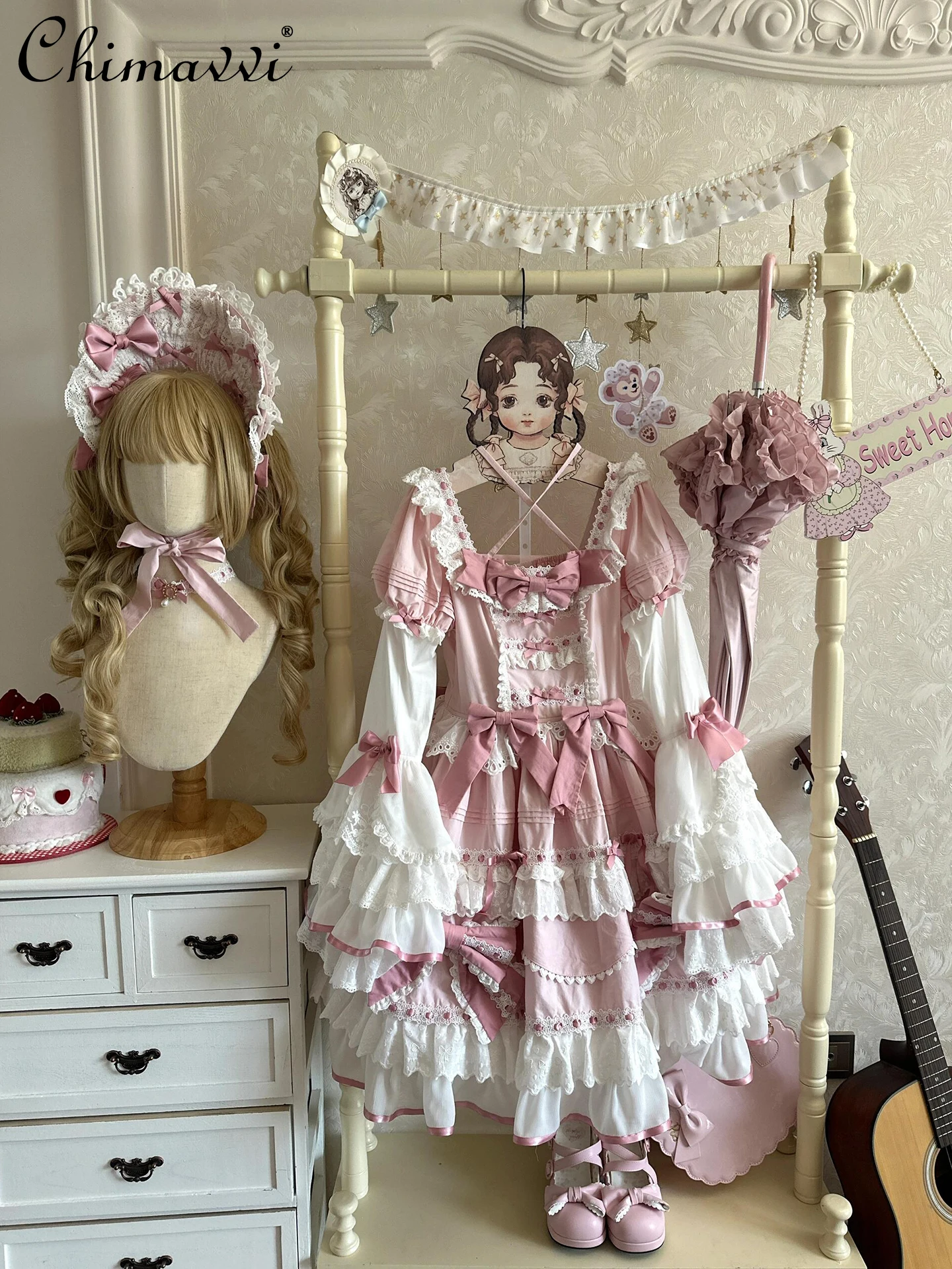 Robe Lolita rose à manches évasées pour filles et femmes, avec nœud mignon, Slim, courte, bouffante, robes de princesse pour fête d'anniversaire, nouvelle collection originale