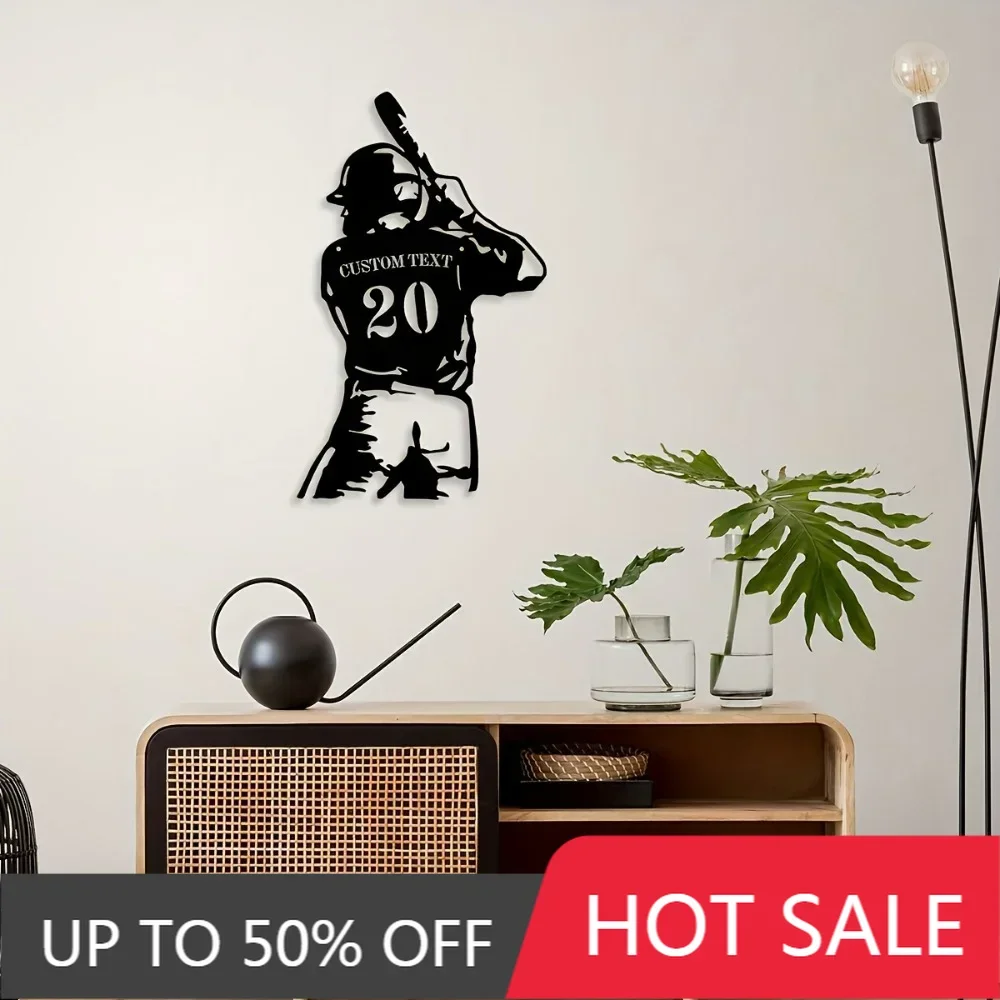 

Custom Iron Wall Art Tailored Metal Baseball Player Wall Decor Personalized with Name & Number Modern Style for Outdoor Ideal fo
