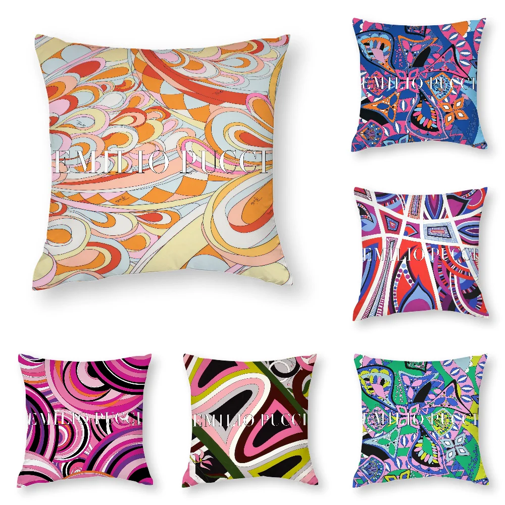 E-EE-Emilio logo P-Pucci Pillow Case 3D Print Polyester Fiber 40*40 cm Home Sofa Throw Pillow Cover Decoration Festival Gift