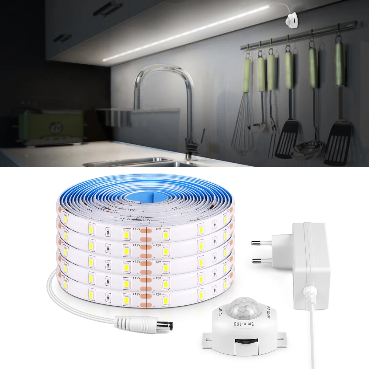 

DC 12V Led Strip with PIR Motion Sensor Night Light Diode Tape Under Cabinet Light for Room Wardrobe Stairs Indoor Lighting