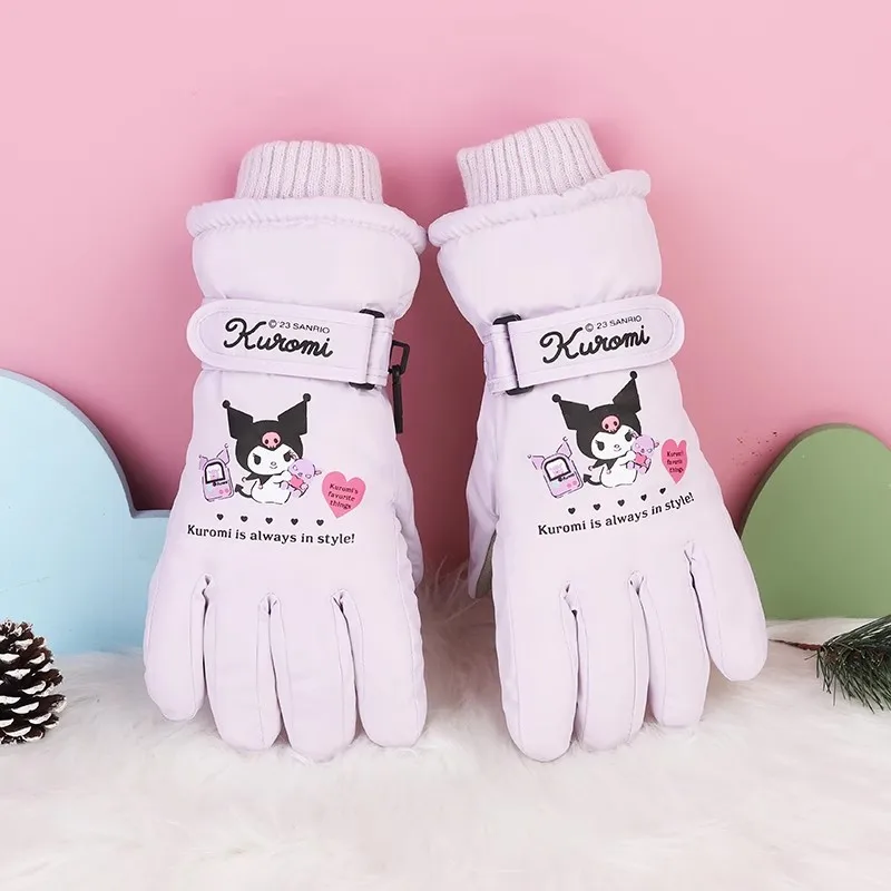 MINISO echte Sanrio kinderen Kuromi Melody Skiën en Spelen Sneeuw Student Waterdichte Antislip Verdikte Fleece Warme Handschoenen