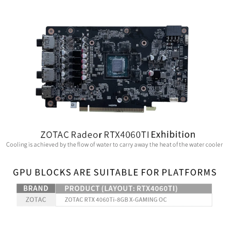 

Блок водяного охлаждения графического процессора Bykski для ZOTAC RTX 4060Ti-8GB X-GAMING OC, кулер для видеокарты с задней панелью, N-ST4060TIXG-X