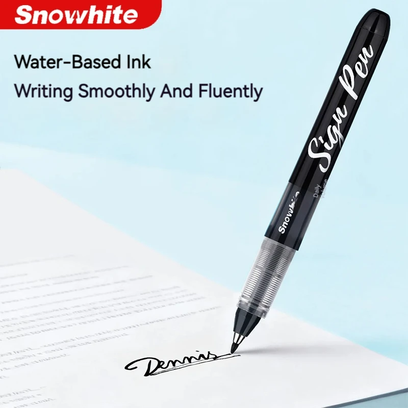 Snowhite 12Pcs Direct Liquid Gel Pen 1.0mm Elastic Fiber Tip, Quick-Drying Large Capacity Smooth Writing Pen