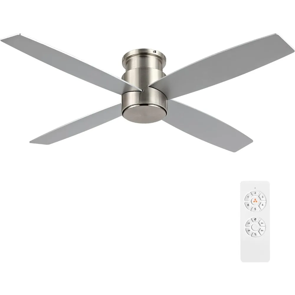 

52" Flush Mount DC Ceiling Fan without Lights, 4 Reversible Blades, Ultra Quiet 6-Speed DC Motor, Hugger Low Profile ,Cooling