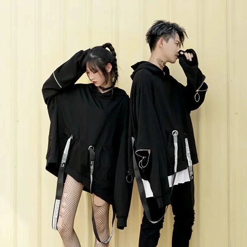 Black Zipper Cool Fashion 2022 Hoodie Long Sleeve Pockets Clothing Sweatshirt Summer Men Oversized Hip Hop Tops Punk Streetwear