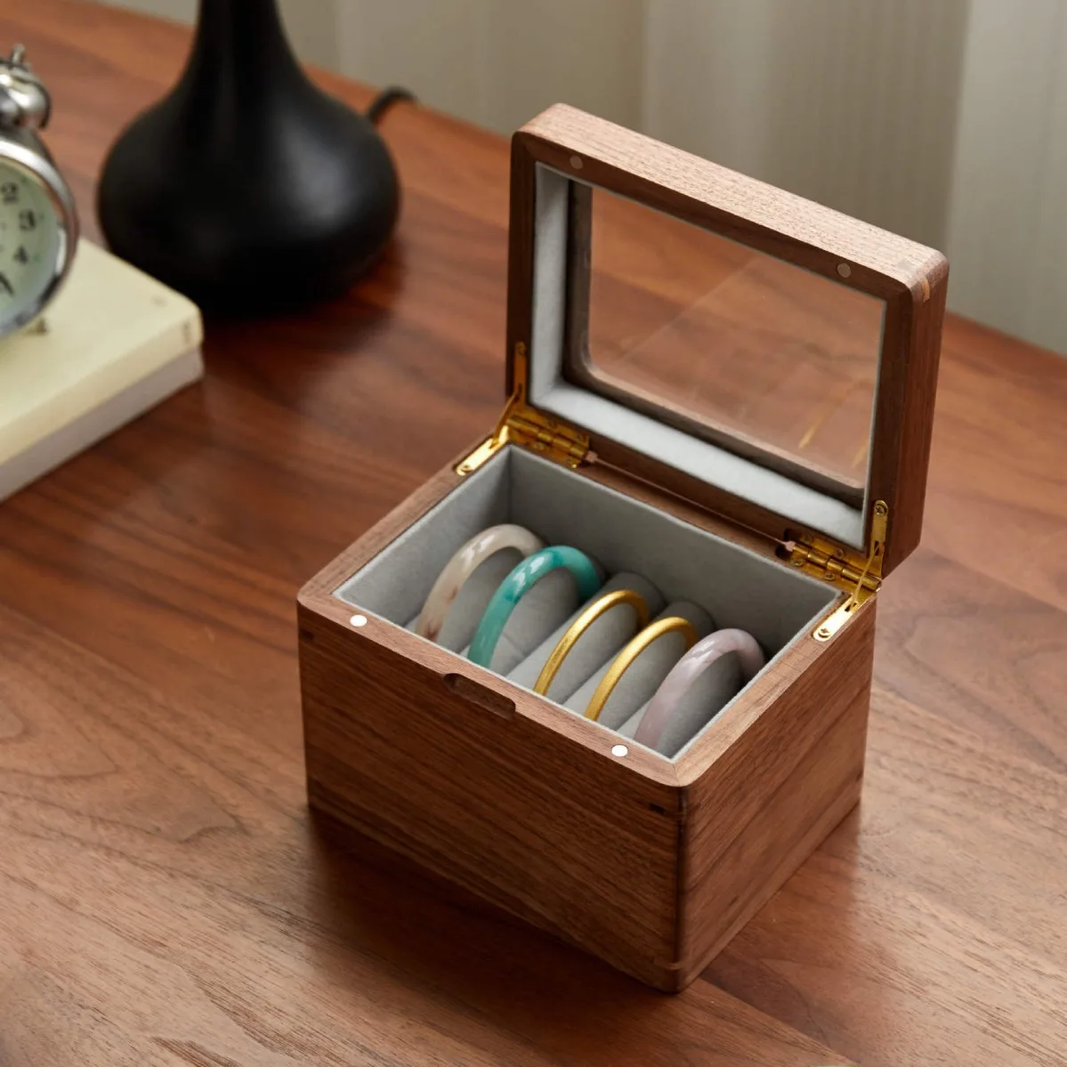 

HYS Multi-storage Box Black Walnut Jewelry Bracelet Storage Box Solid Wood Bracelet Box