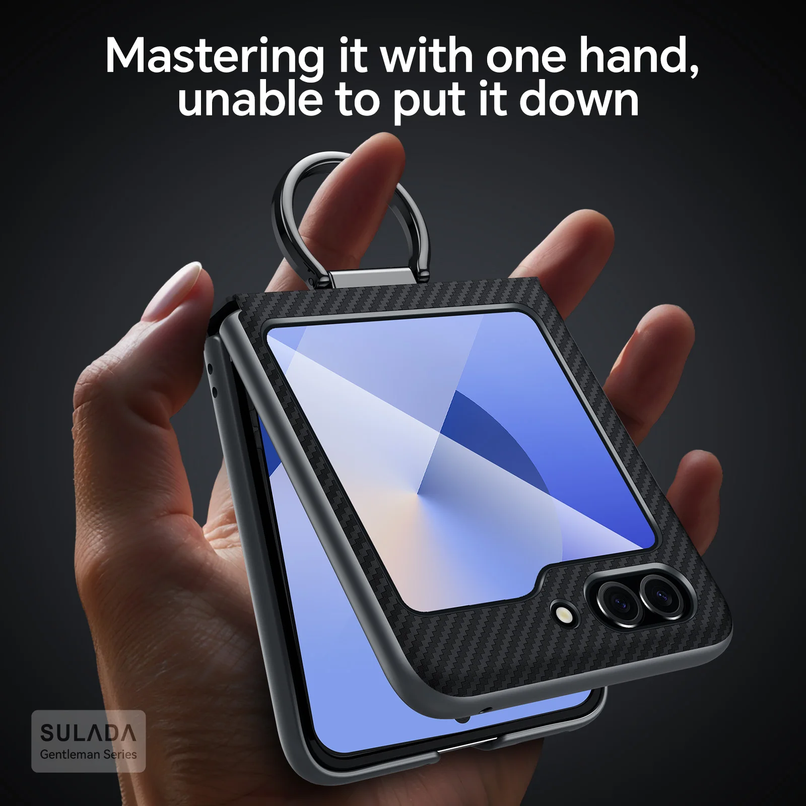 

Business Style Carbon Fiber Pattern Phone Case For Samsung Galaxy Z Flip 5 6 7 Ring Buckle Magnetism Shockproof Protect Cover