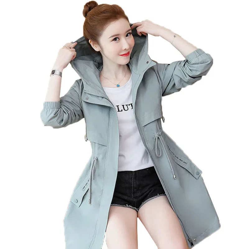 

Nice Women Trench Coat Female Spring Autumn Casual Student Windbreaker Ladies Loose Coat All-match High-end Hooded Ladies C555