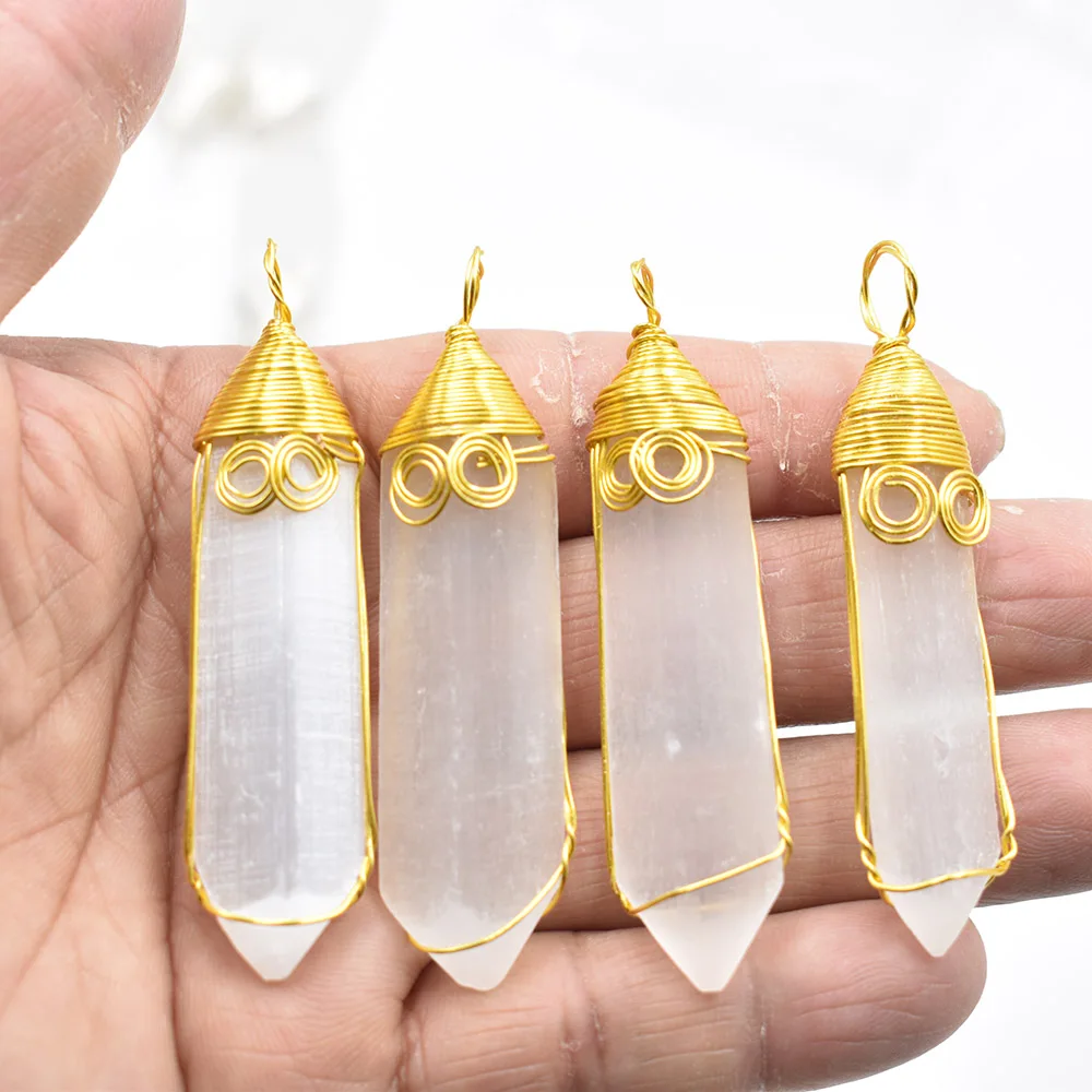 Natural Stone Plaster Wire Wrapped Quartz Pendants Charm Accessories Women Making DIY Jewerly Necklace Finding 4Pcs/lot