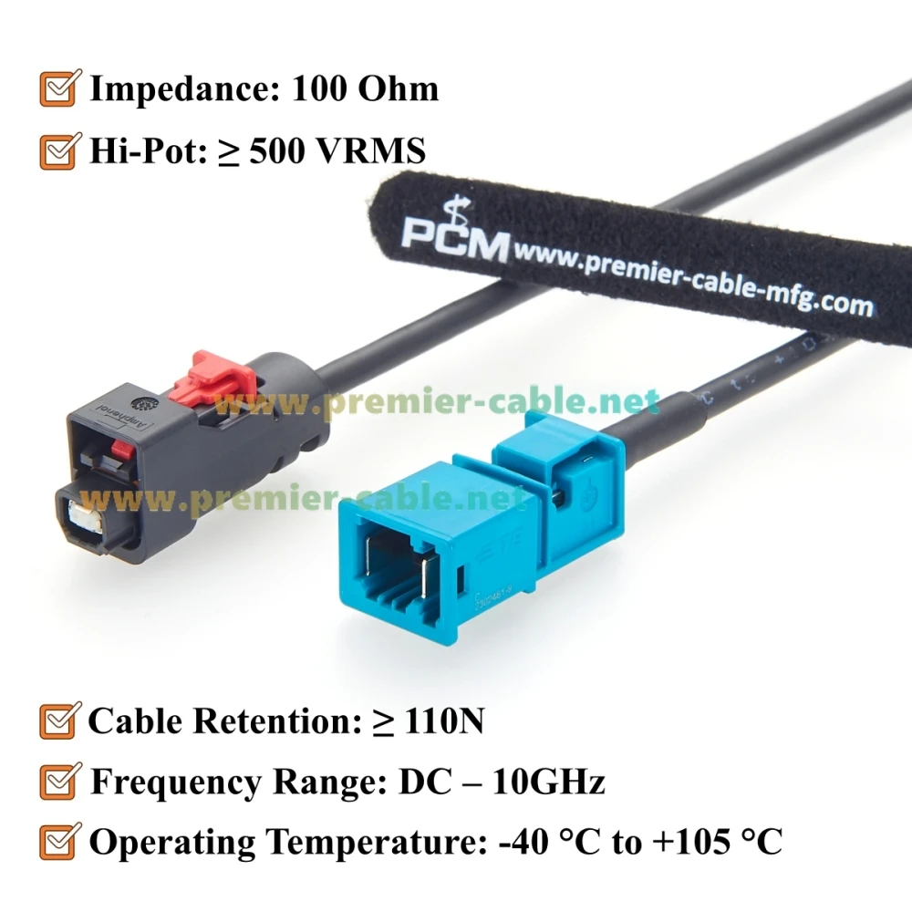 Amphenol NETBridge Buchse auf TE MATEnet Stecker Automobil-Ethernet-Kabel NTHCF011A10S zu 2302461-9 100/1000BASE-T1 für ADAS, ECU – Detail 4