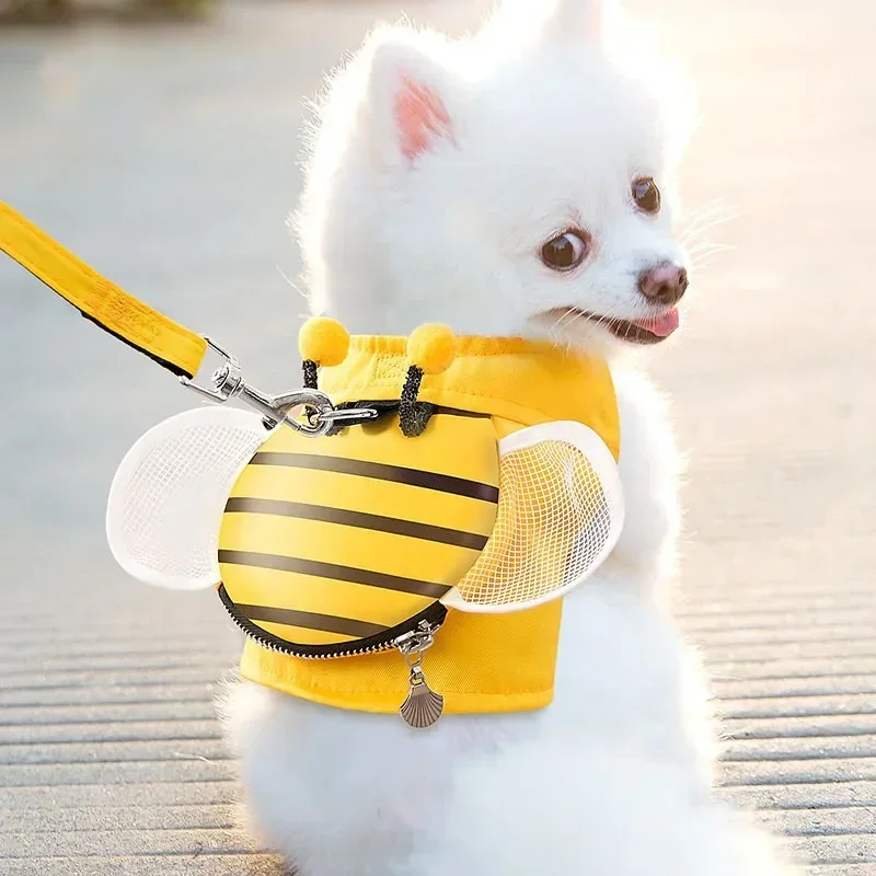 

Cute Bee Dog Harness and Leash Set for Small Dogs or Cat, Adjustable No-Pull Vest, Soft Waterproof Puppy Supplies with Snack Bag