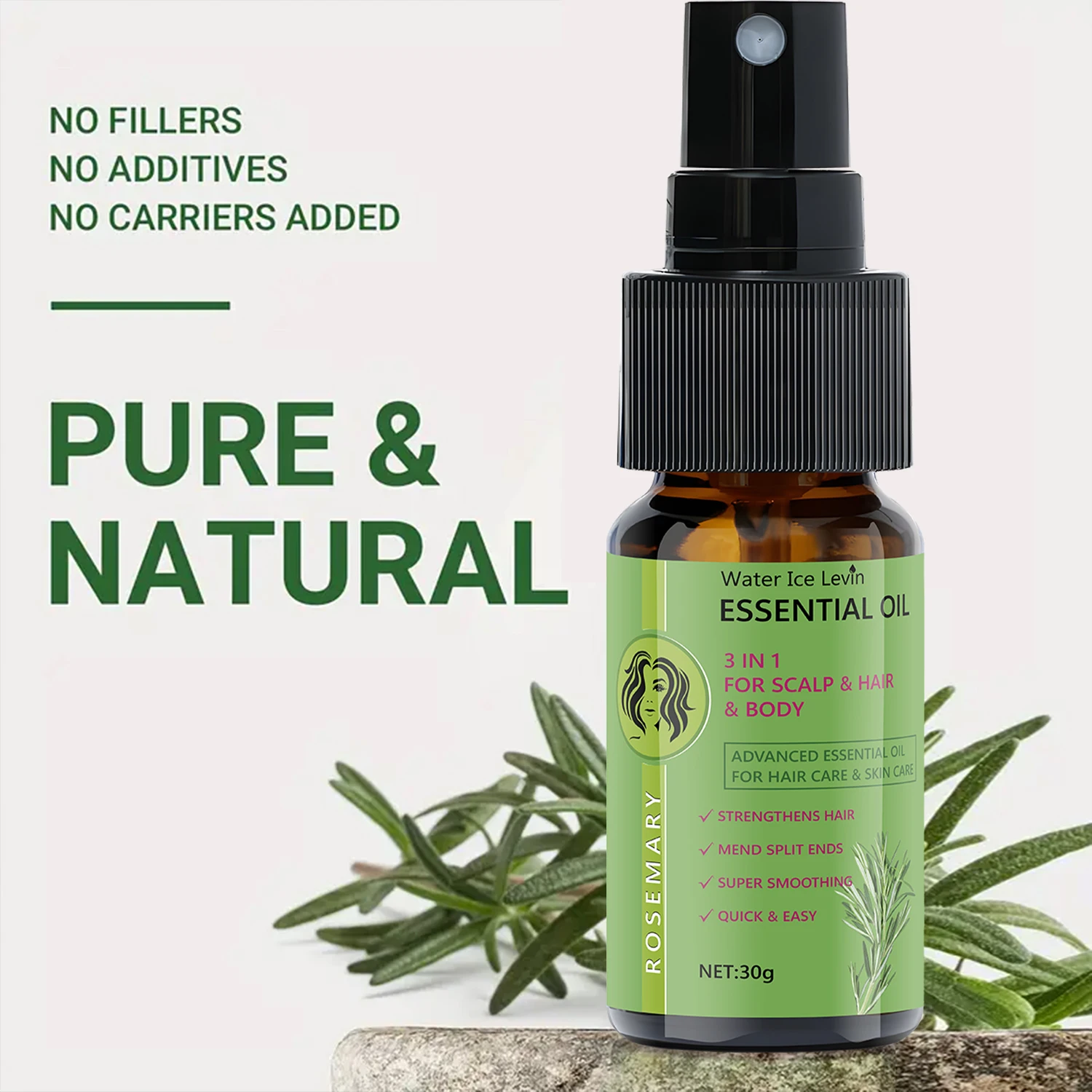 

Rosemary Essential Oil for Hair Growth - Nourishing Scalp Treatment with Hyaluronic Acid & Vitamin C, Moisturizing, Shiny Hair