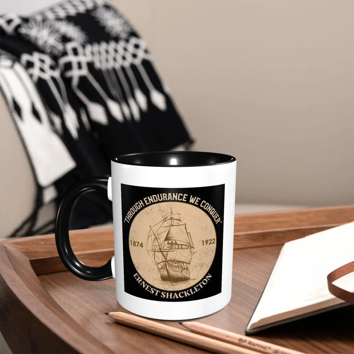 Sir Ernest Shackleton - Through Endurance We Conqu Mug Funny Ceramic Coffee Cups Tea Mugs Milk Cup Drinkware Gifts for Woman Man