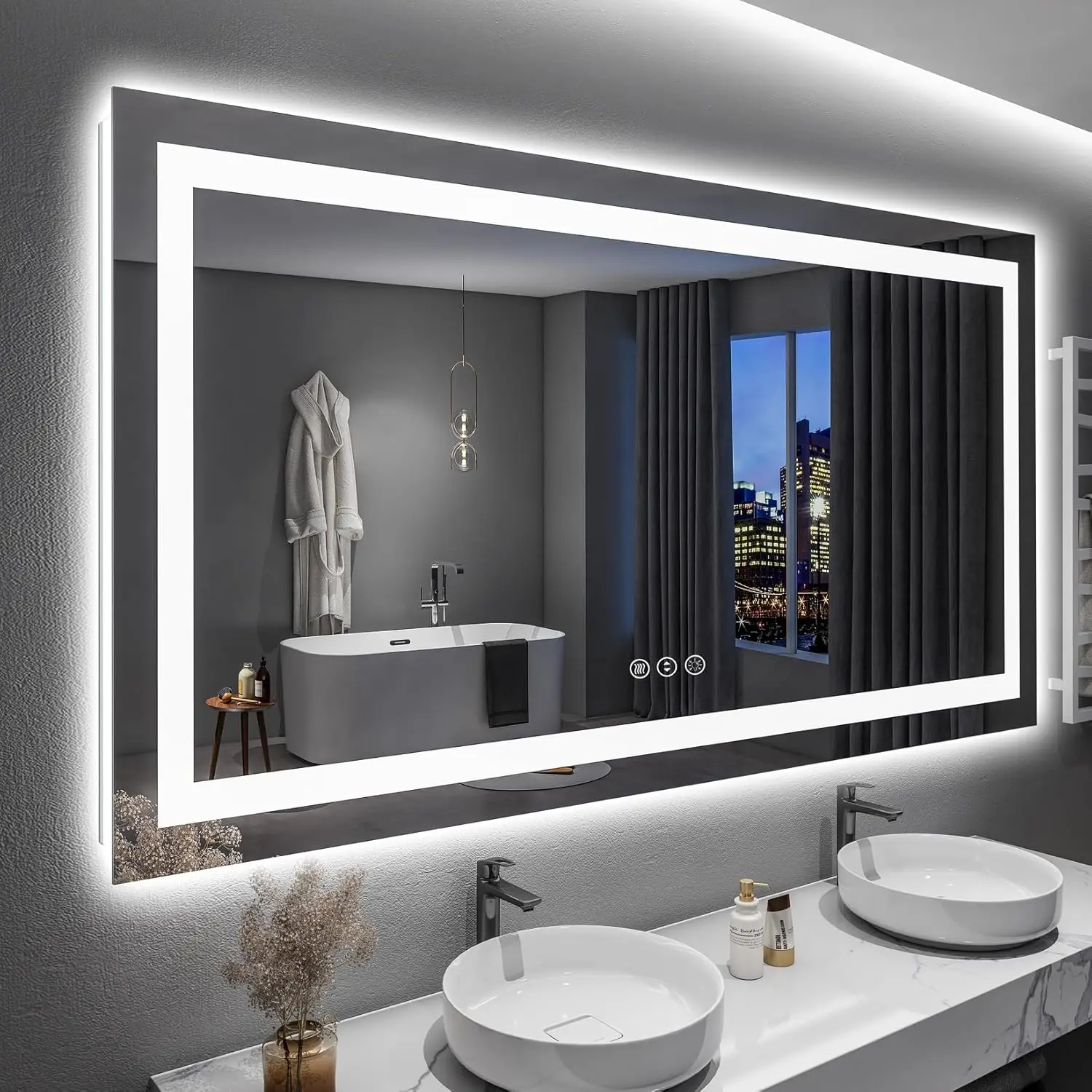 60x36 Inch LED Bathroom Mirror with Lights Front and Backlit Lighted Vanity Mirror for Bathroom Wall