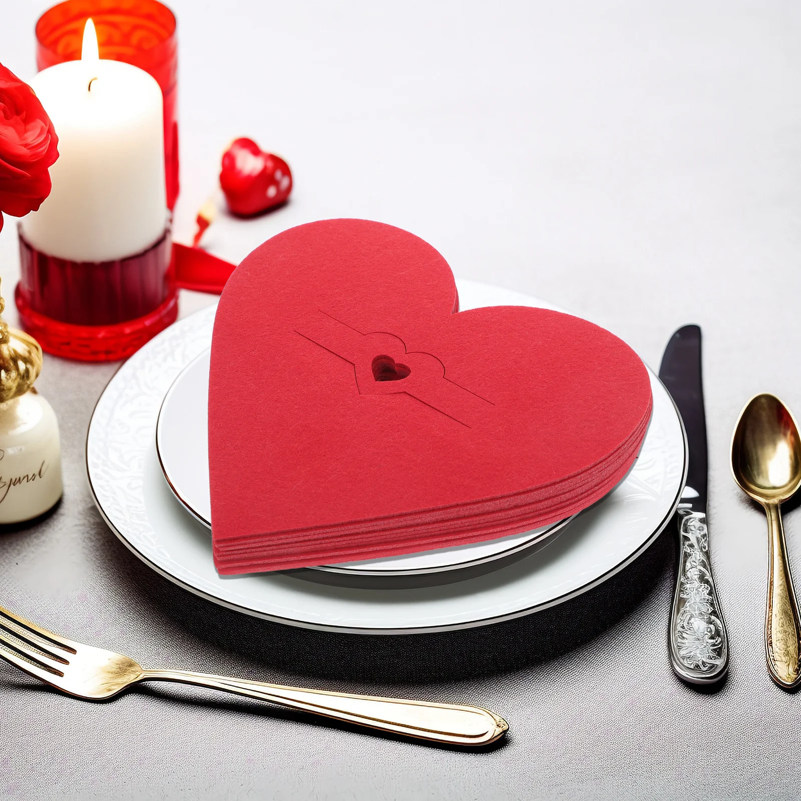 ถุงใส่ช้อนส้อมรูปหัวใจวาเลนไทน์ 12 ชิ้น ที่ใส่อุปกรณ์รับประทานอาหารสุดโรแมนติก สำหรับจัดเก็บอุปกรณ์บนโต๊ะอาหารในงานปาร์ตี้