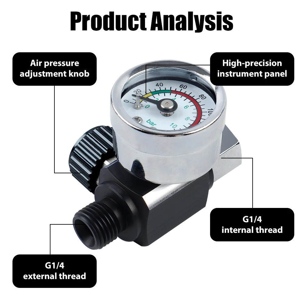 Pneumatic Air Pressure Regulator Portable Air Oil/Water Filter Separator for Spray Gun & Auto Repair, G1/4 Universal Interface