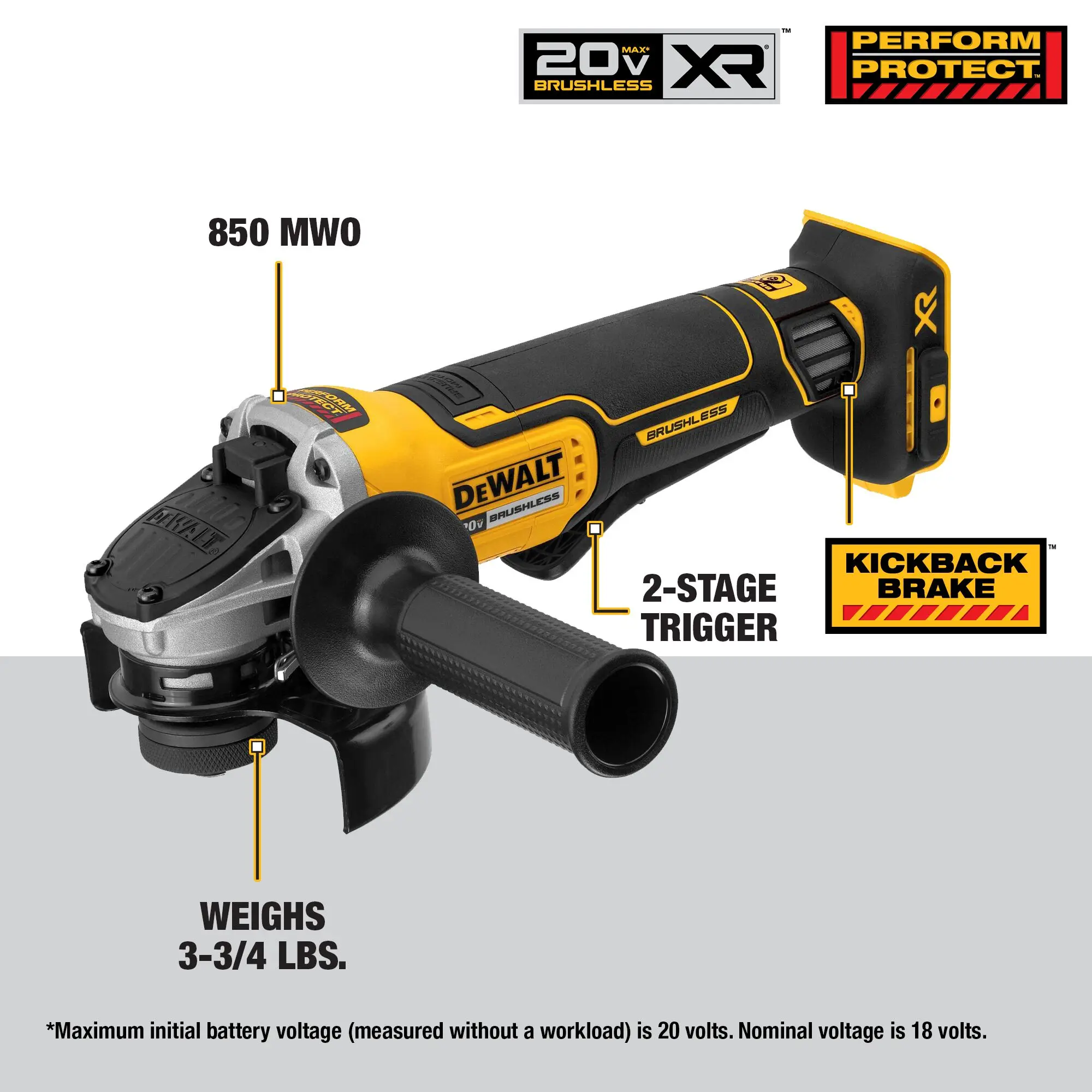 Dewalt DCG413B Wireless Angle Grinder Rechargeable 115MM 4.5in. 9000RPM Multiple Protection Brushless 20V Lithium Power Tools