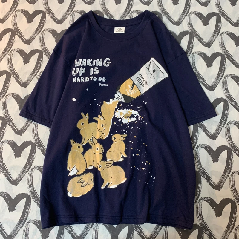 تي شيرت نسائي كبير الحجم موضة الصيف مرسومة مطبوعة كاجوال بأكمام قصيرة بلوفر مريح مقاس كبير تي شيرت عصري #1